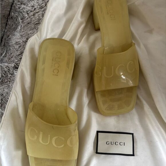 Gucci rubber slide ins shoes logo heels sandals jelly open toe shower slides - Picture 2 of 10